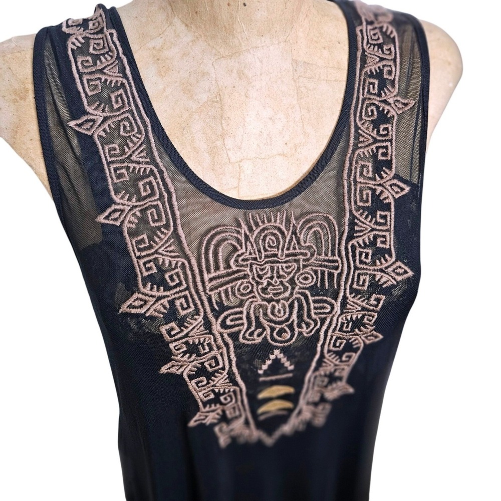 Johnny Was Biya Embroidered Mesh Maxi Dress Black Sleeveless Medium No Slip